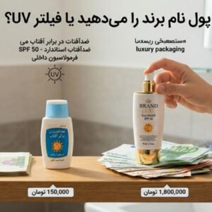 دو ضدآفتاب یکسان کنار هم که یکی بخاطر خارجی و برند بودن گرانتر است و دیگری داخلی و ارزان و با همان کیفیت است.